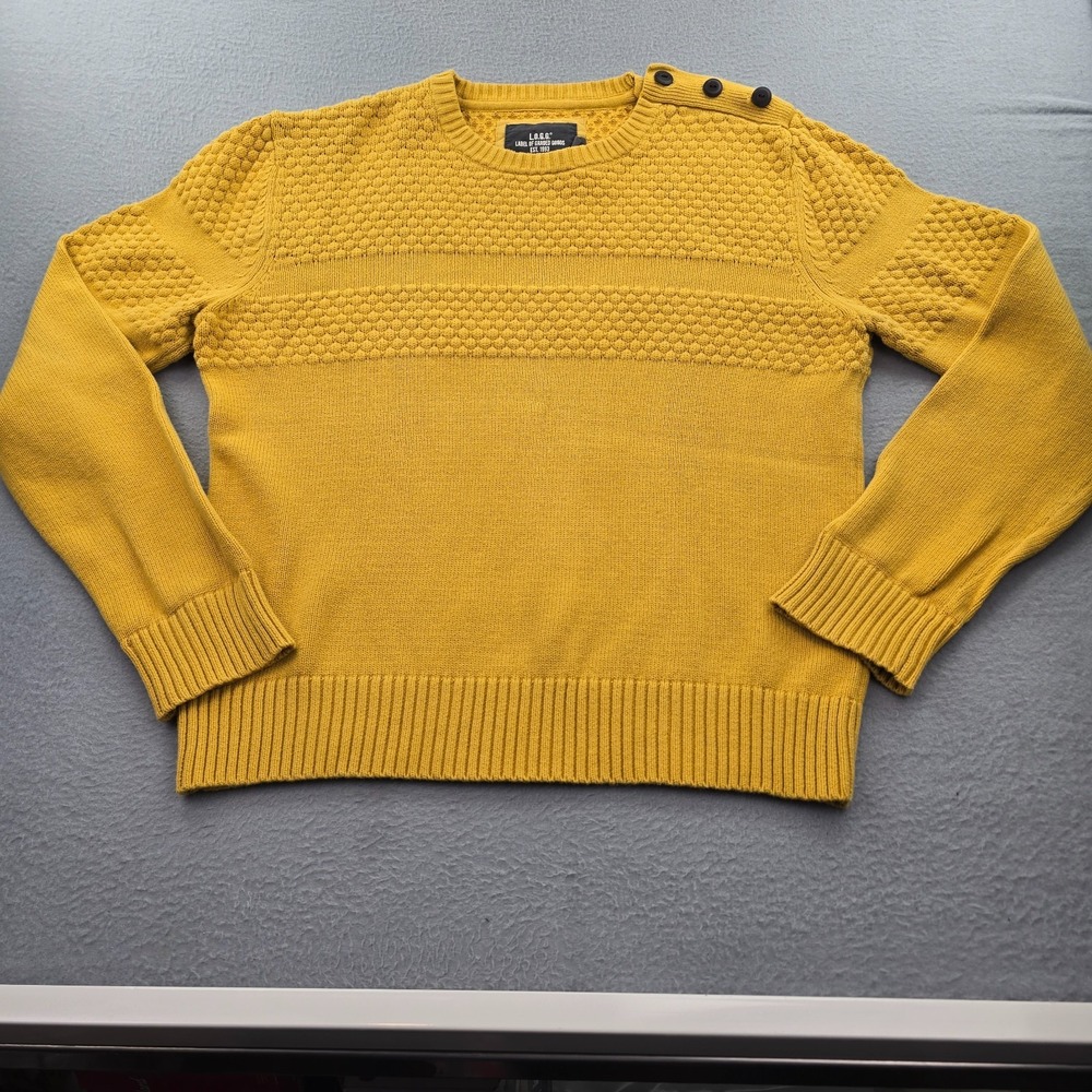 H&M L.O.G.G. Sweater Womens XL Yellow Honeycomb Textured Knit Shoulder Button